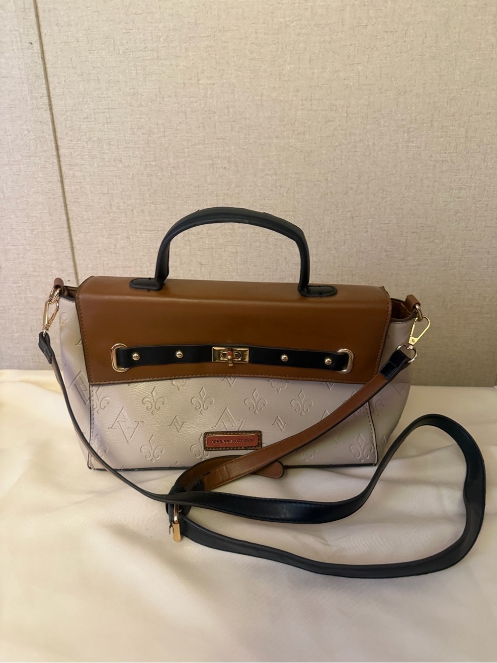 Adrienne Vittadini Cream, Brown and Black Two-Tone Satchel